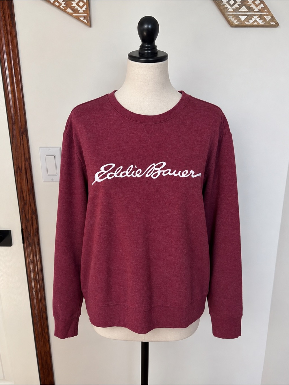 Eddie Bauer Maroon Crewneck Sweatshirt with White Script Logo